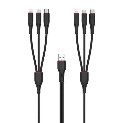 XO kabel NB196 6w1 USB - 2x Lightning + USB-C + microUSB 1,2m 3,5A / 2 m 2,5A czarny