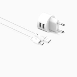 XO ładowarka sieciowa L62 2x USB 2,4A biała + kabel USB-C