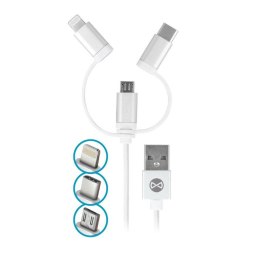 Forever kabel 3w1 USB - Lightning + USB-C + microUSB 1,0 m 1,5A biały