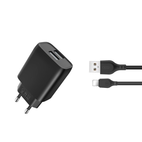 XO ładowarka sieciowa L57 2x USB 2,4A czarna + kabel Lightning