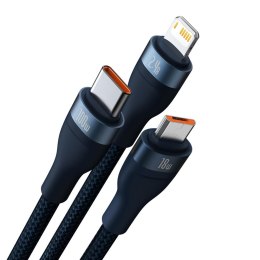 Baseus kabel 3w1 Flash II USB + USB-C - Lightning + USB-C + microUSB 1,5 m 3,5A niebieski 100W