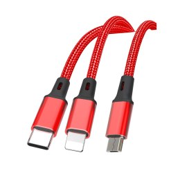 XO kabel NB173 3w1 USB - Lightning + USB-C + microUSB 1,2 m 2,4A czerwony