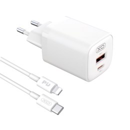 XO ładowarka sieciowa L96 PD 30W QC 3.0 18W 1x USB 1x USB-C biała + kabel USB-C - Lightning