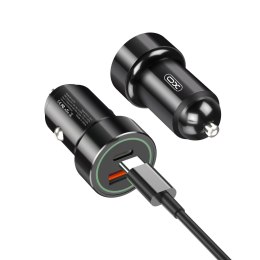 XO ładowarka samochodowa TZ11 PD QC 20W 1x USB 1x USB-C czarna + kabel USB-C - Lightning