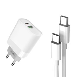 XO ładowarka sieciowa L64 PD QC 3.0 20W 1x USB 1x USB-C biała + kabel USB-C - USB-C