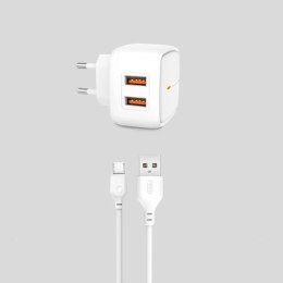 XO ładowarka sieciowa L61 2x USB 2,4A biała + kabel microUSB