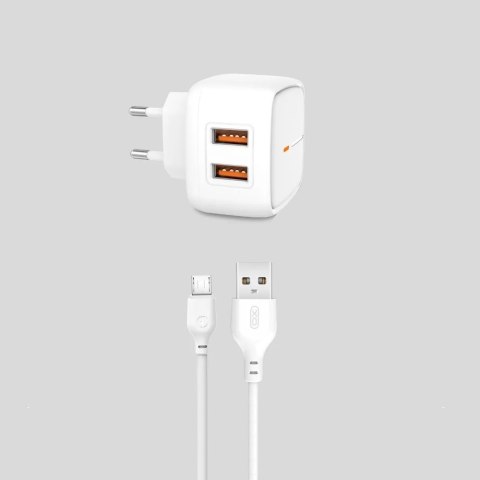 XO ładowarka sieciowa L61 2x USB 2,4A biała + kabel microUSB