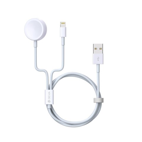 Devia kabel 2w1 Smart USB - Lightning biały z ładowarką indukcyjną do Apple Watch