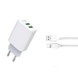 XO ładowarka sieciowa L85C 2x USB 2,4A biała + kabel Lightning