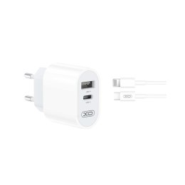 XO ładowarka sieciowa L97 1x USB 1x USB-C 2,4A biała + kabel USB-C -Lightning