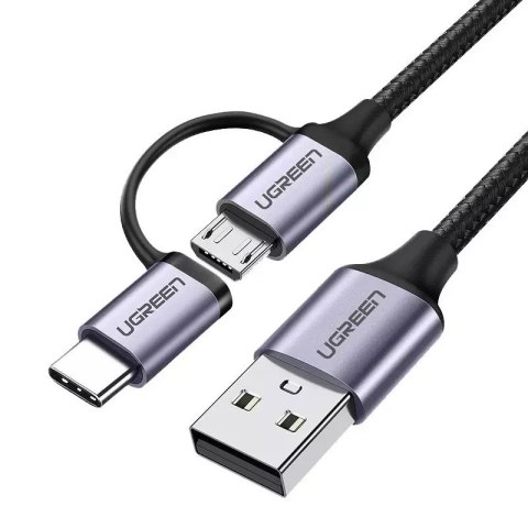 Kabel UGREEN przewód 2w1 USB - micro USB / USB Typ C 1m 2,4A czarny (30875)