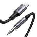 Uzelený kabel audio kabel AUX MFI Lightning - 3,5 mm mini jack 1 m šedý (70509)
