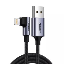 Kątowy kabel UGREEN przewód USB - Lightning MFI 1m 2,4A czarny (60521)