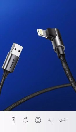 Kątowy kabel UGREEN przewód USB - Lightning MFI 1m 2,4A czarny (60521)