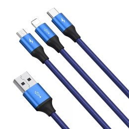 Baseus Rapid 3w1 kabel USB - USB Typ C / Lightning / micro USB do ładowania i przesyłania danych 1,2m niebieski (CAJS000003)