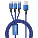 Baseus Rapid 3w1 kabel USB - USB Typ C / Lightning / micro USB do ładowania i przesyłania danych 1,2m niebieski (CAJS000003)
