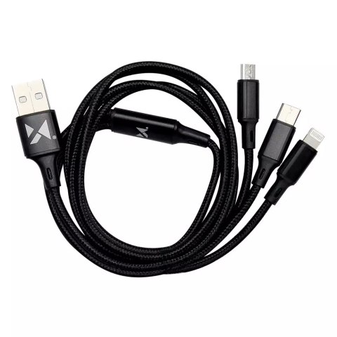 Wozinsky kabel przewód 3w1 USB - USB Typ C/ micro USB/ Lightning 2,8A 1,25m czarny