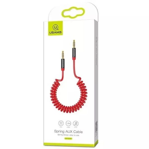 USAMS Adapter Spring audio jack 3,5mm -3,5mm 1,2m czerwony/red SJ256YP02 (US-SJ256)