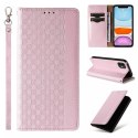 Étui à sangle magnétique pour iPhone 12 pochette portefeuille + mini lanière pendentif rose