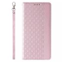 Étui à sangle magnétique pour iPhone 12 pochette portefeuille + mini lanière pendentif rose