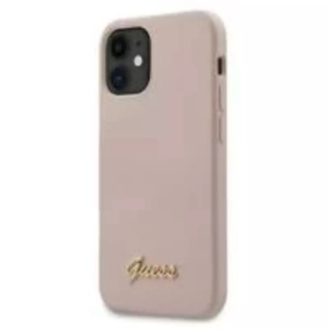 Guess GUHCP12SLSLMGLP iPhone 12 mini 5,4" jasnoróżowy/light pink hardcase Silicone Script Gold Logo