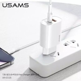 USAMS Ładowarka sieciowa 1x USB-C + 1x USB T35 20W (only head) PD3.0 + QC3.0 Fast Charging biały/white CC121TC01 (US-CC121)