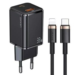 USAMS Ładowarka sieciowa 1xUSB-C+1xUSB T43 33W PD3.0 +QC3.0 + kabel U63 USB-C na lightning czarny/black USKTZ01