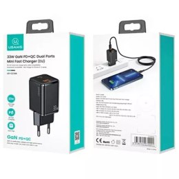 USAMS Ładowarka sieciowa 1xUSB-C+1xUSB T43 33W PD3.0 +QC3.0 + kabel U63 USB-C na lightning czarny/black USKTZ01