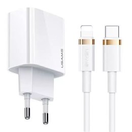 USAMS Ładowarka sieciowa 1xUSB-C T34 20W 5V-3A PD3.0 + kabel U63 USB-C do lightning 20W biały/white (T49) T49OCLN01