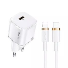 USAMS Ładowarka sieciowa 1x USB-C T36 mini 20W + kabel USB-C-Lightning biały/white PD3.0 Fast Charging XFKXLOGTL02 (US-CC124+US-