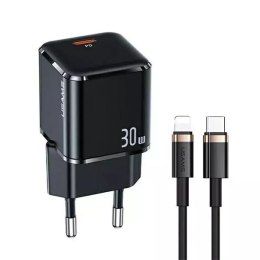 USAMS Ładowarka sieciowa 1x USB-C T45 30W PD3.0 Fast Charging + kabel U63 USB-C/Lightning czarny/black UXTZH01 (USAMS-UX)