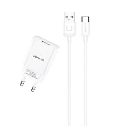 USAMS Ładowarka sieciowa 1xUSB T21 USB-C biały/white 2,1A + Kabel Fast Charging T21OCTC01