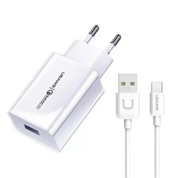 USAMS Ładowarka sieciowa 1x USB T22 18W 3A QC3.0 + kabel USB-C 1m biały/white (T48) T48OCLN01