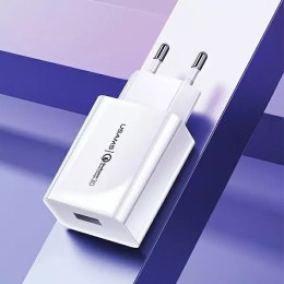 USAMS Ładowarka sieciowa 1x USB T22 18W 3A QC3.0 + kabel USB-C 1m biały/white (T48) T48OCLN01