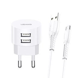 USAMS Ładowarka sieciowa 2xUSB T20 2,1A USB-C biały/white round Fast Charging XTXLOGT18TC05