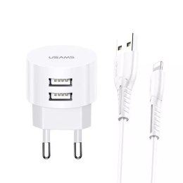 USAMS Ładowarka sieciowa 2xUSB T20 2,1A lightning biały/white round Fast Charging XTXLOGT1804