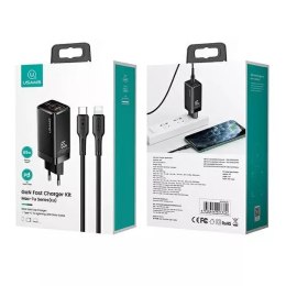 USAMS Ładowarka sieciowa MT 2xUSB-C+USB GaN 65W T33 PD + kabel USB-C-Lightning 30W Fast Charging czarny/black MTXLOGTL01