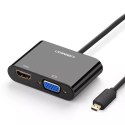 Adapter UGREEN przejściówka wideo micro HDMI - HDMI + VGA 30cm czarny (MM115)