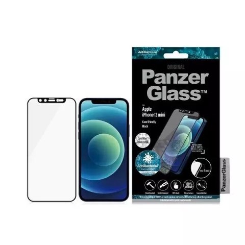 Szkło PanzerGlass E2E Microfracture do iPhone 12 Mini 5,4" CamSlider Swarovsky Case Friendly Antibakteriální černá/černá