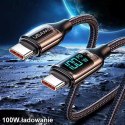 USAMS Kabel pleciony U78 USB-C na USB-C LED 2m 100W Fast Charging czarny/black SJ558USB01 (US-SJ558)
