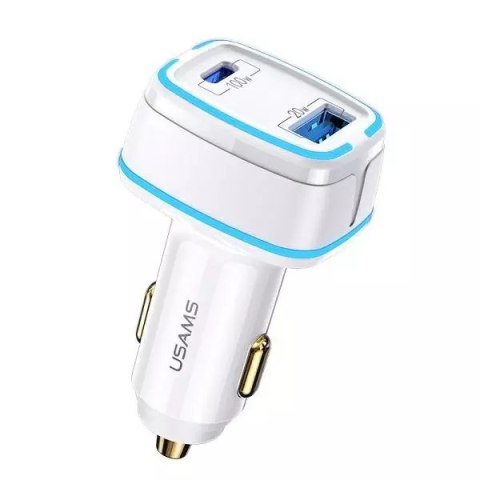 USAMS Ładowarka samochodowa 1xUSB+1xUSB-C C24 120W (only head) Fast Charge biały/white CC142TC02 (US-CC142)