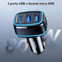 USAMS Ładowarka samochodowa 2x USB+1xUSB-C C24 80W (only head) Fast Charge czarny/black CC126TC01 (US-CC126)