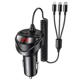 USAMS Ładowarka samochodowa 2x USB+ kable 3w1 C22 (lightning+microUSB+USB-C) czarny/black CC119TC01 (US-CC119)