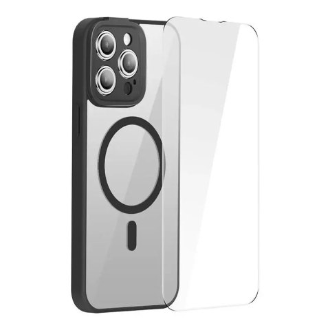Zestaw ochronny Baseus Frame przeźroczyste etui magnetyczne i szkło hartowane do iPhone 14 Pro (czarny)