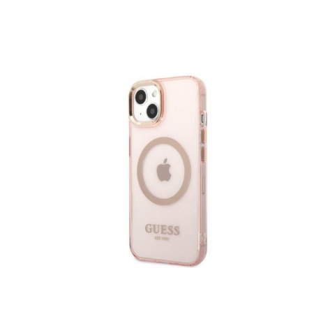 Guess nakładka do iPhone 13 Pro / 13 6,1" GUHMP13LHTCMP różowa hard case Gold Outline Translucent MagSafe