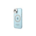 Guess nakładka do iPhone 13 Pro Max 6,7" GUHMP13XHTCMB niebieska hard case Gold Outline Translucent MagSafe
