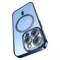 Baseus Glitter ochranná sada Transparentní magnetické pouzdro a tvrzené sklo pro iPhone 14 Pro (modrá)