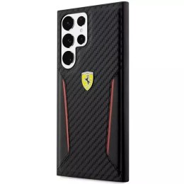 Etui Ferrari FEHCS23LNPYK pro Samsung Galaxy S23 Ultra S918 černé/černé pevné pouzdro Carbon Contrast Edges