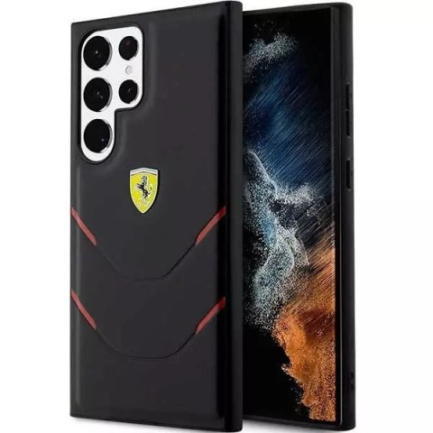 Etui Ferrari FEHCS23LPBAK do Samsung Galaxy S23 Ultra S918 černé/černé pevné pouzdro Hot Stamp Lines