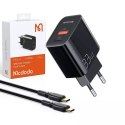 Mcdodo CH-0922 USB USB-C nástěnná nabíječka, 33W USB-C kabel (černý)